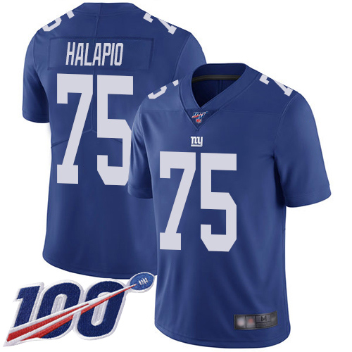 Men New York Giants #75 Jon Halapio Royal Blue Team Color Vapor Untouchable Limited Player 100th Season Football NFL Jersey